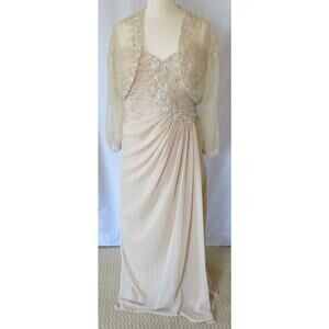 Jordan Fashions Caterina Evening Gown and Jacket Size 18 Beaded Beige Formal